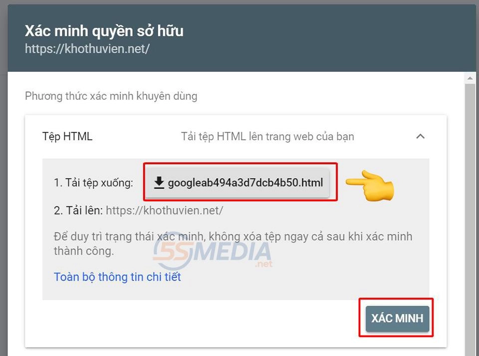 tải file xác minh quyền sở hữu Công cụ search console google là gì? Cách cài đặt và sử dụng
